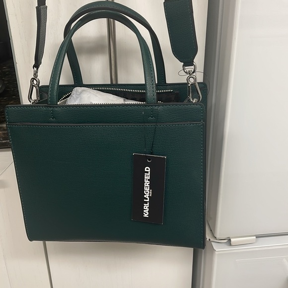 KARL LAGERFELD PARIS Maybelle Hunter Green Satchel NWT with airpods case - Picture 6 of 8